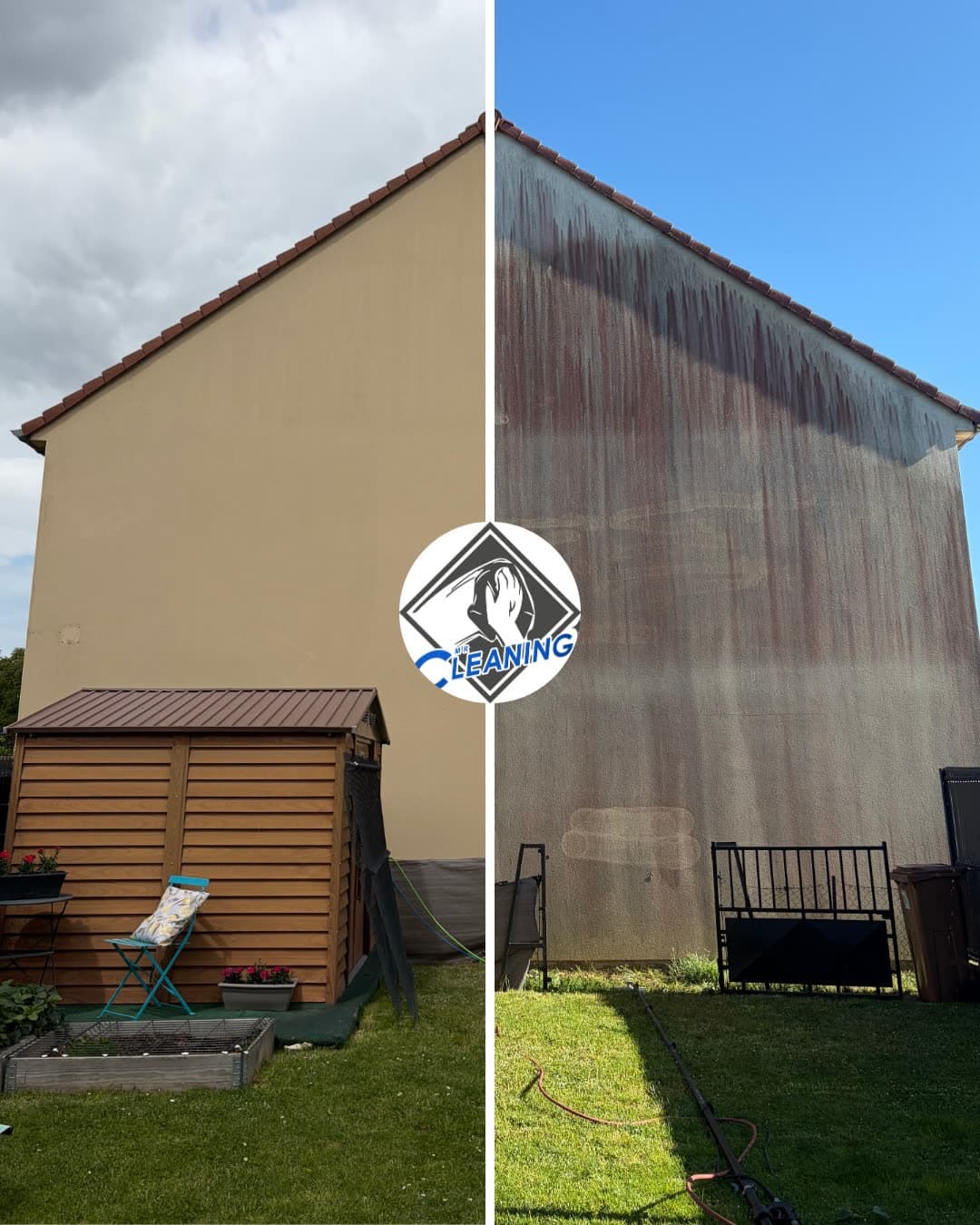 Avant/après d'un nettoyage de façade à la vapeur dans l'Aisne